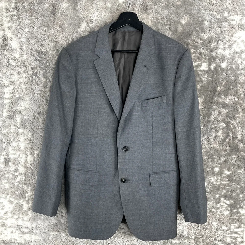 Guabello Sz‎ 40R Super 130 Wool Woven In Italy Career Nocked Blazer Jacket Gray